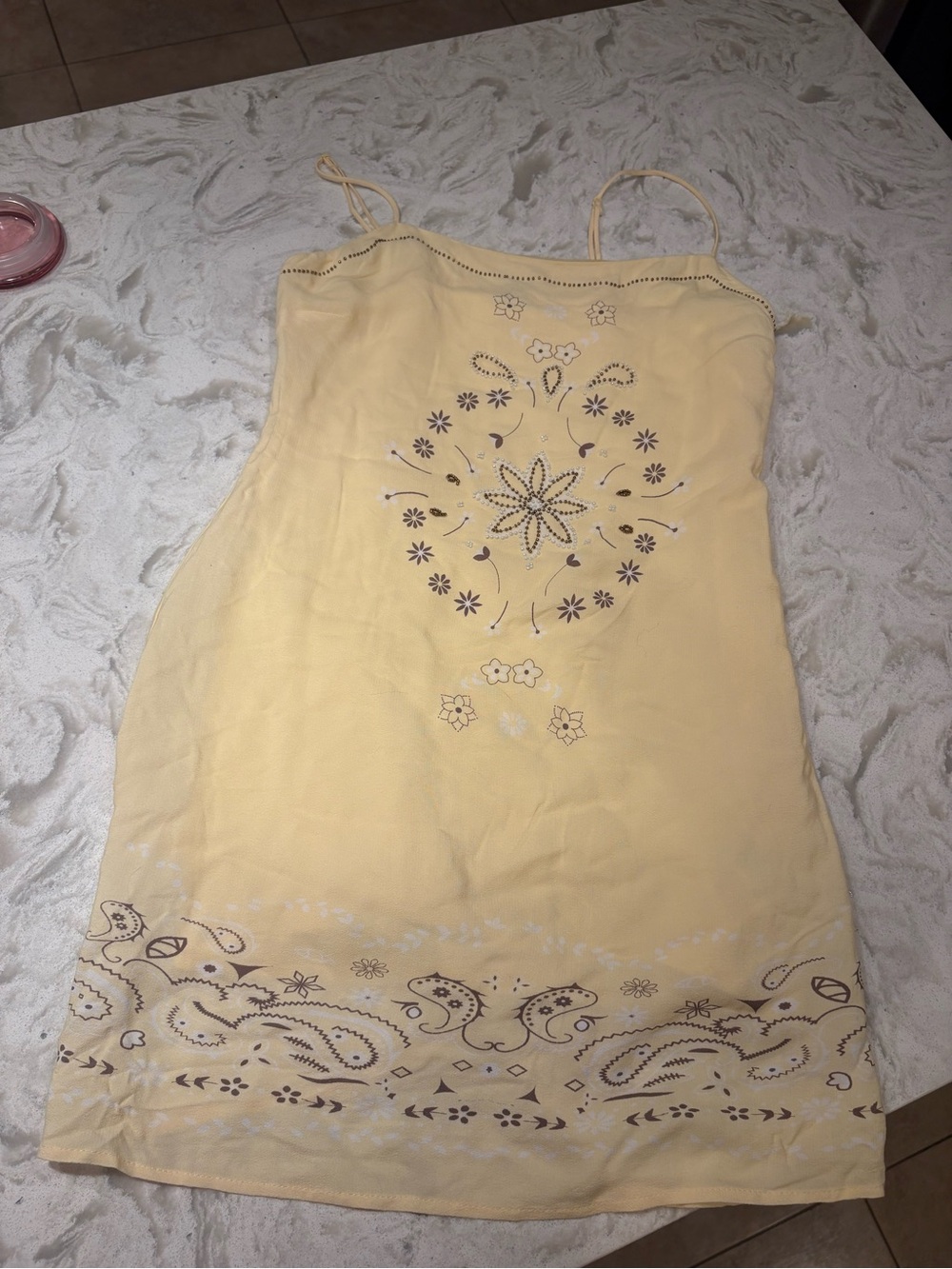 Mini Boden Pale Yellow Embroidered Spaghetti-Strap Mini Dress